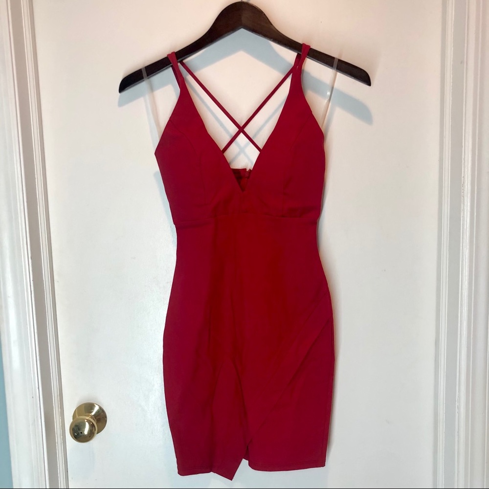 Red V-Neck Mini Dress